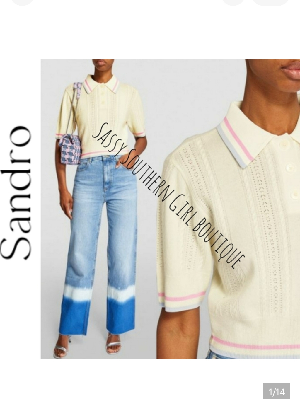 Sandro Cashmere Wool Prep Short Sleeve Sweater